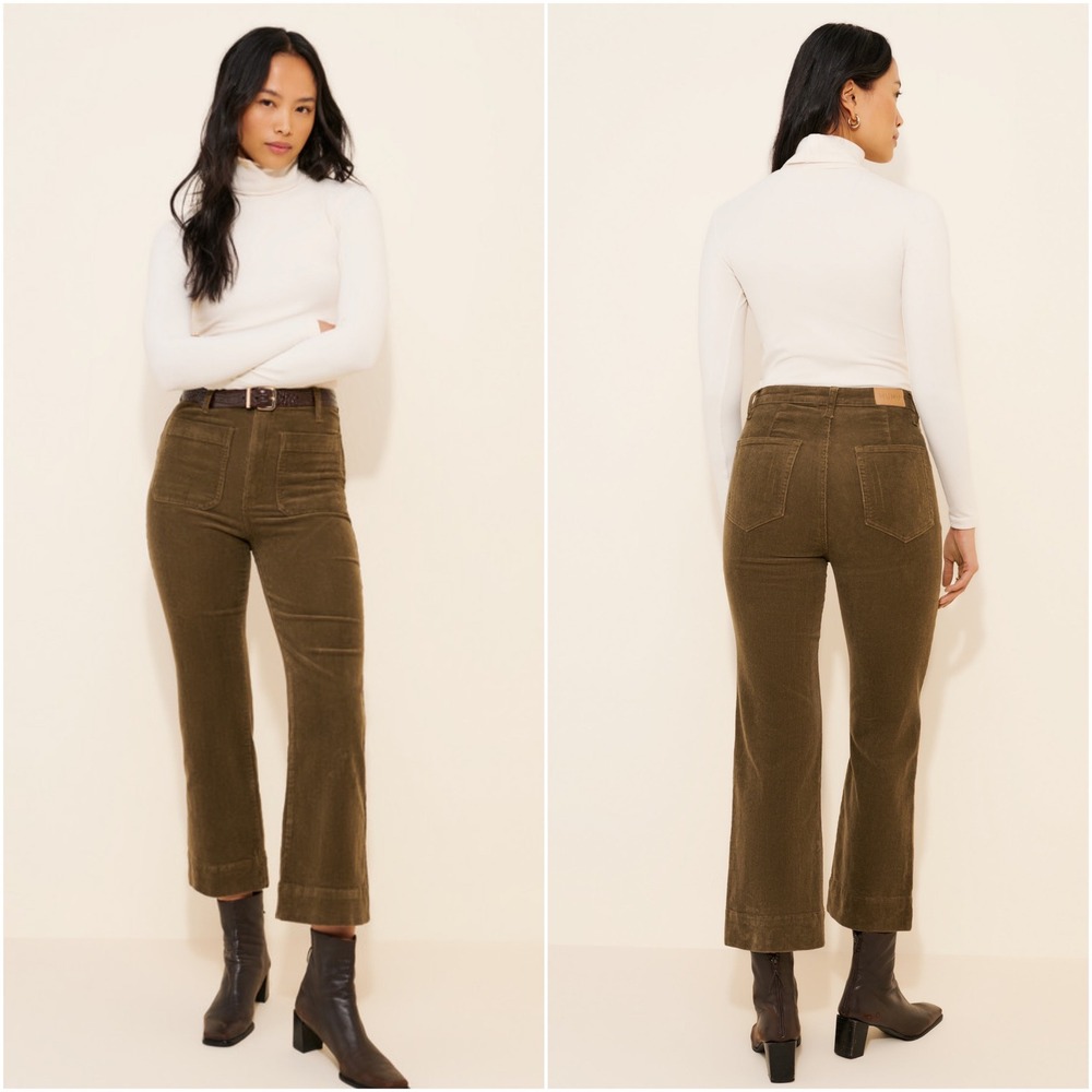 Show Me Your MuMu Cropped Farrah Trousers Corduroy Evergreen Green Size 28